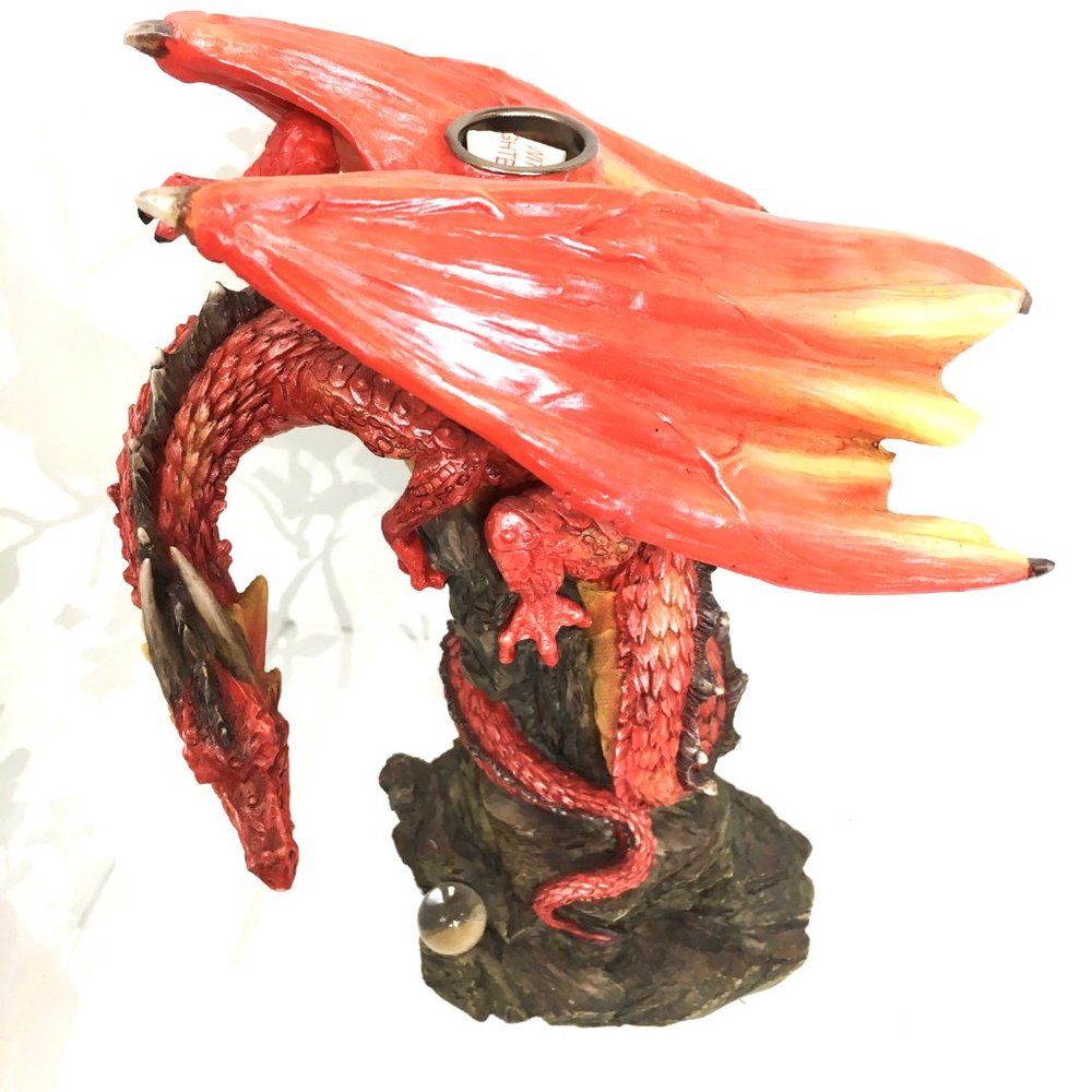 VTG 2000 Winged Red Dragon w/ Crystal Ball Taper Candle Holder NWOT NOS